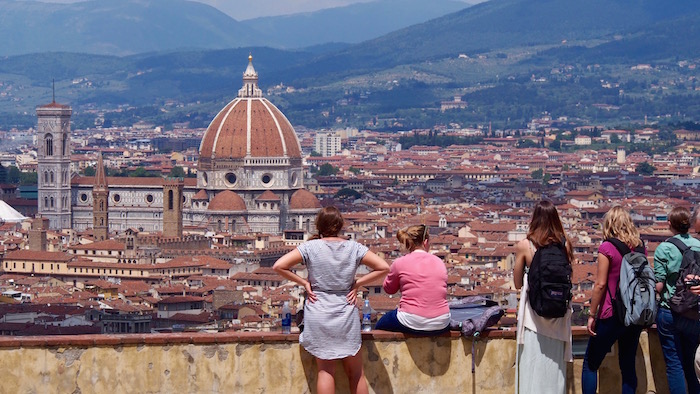 Students looking at cityscape of Florence from a distance