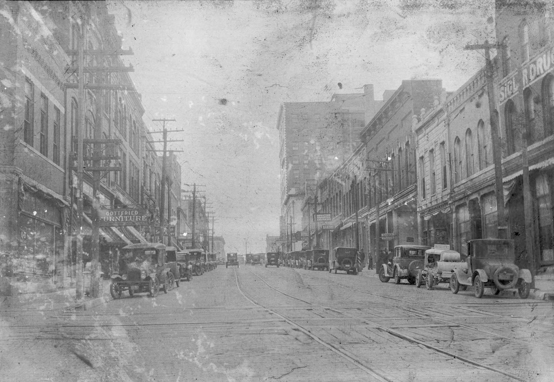 Greyscale photo of Boonville from Water St