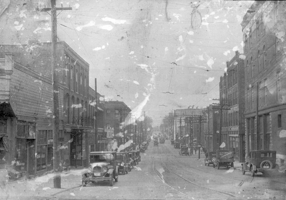 Greyscale photo of Boonville north from Water St